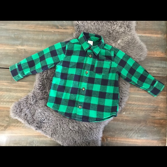 Gymboree Flannel Green & Navy Plaid Shirt & Hat - Picture 2 of 8